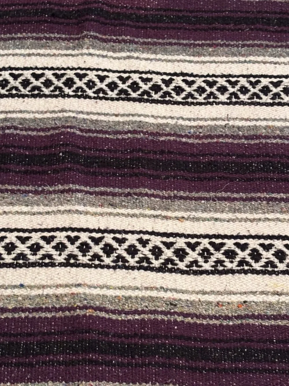 Mexican Serape Blanket Rug With Fringe Purple & Cream Stripes 43